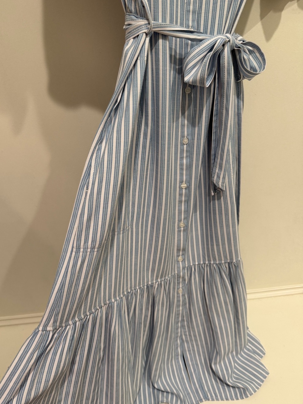 Max Studio Light Blue and White Striped Maxi Shirt Dress - Picture 5 of 9